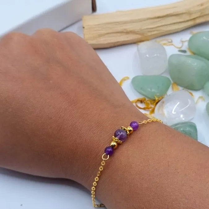 Bracelet Amethyste design doré or 18k main