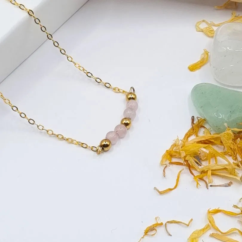 Collier Quartz Rose 4mm doré 18k