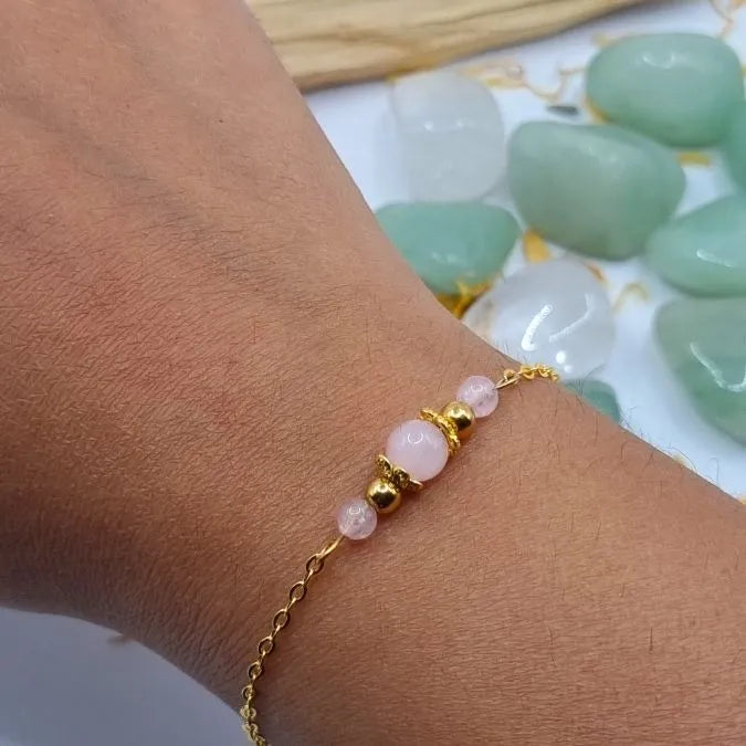 Bracelet Quartz Rose design doré or 18k main