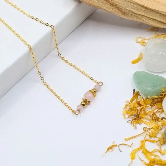 Collier Quartz Rose design doré or 18k