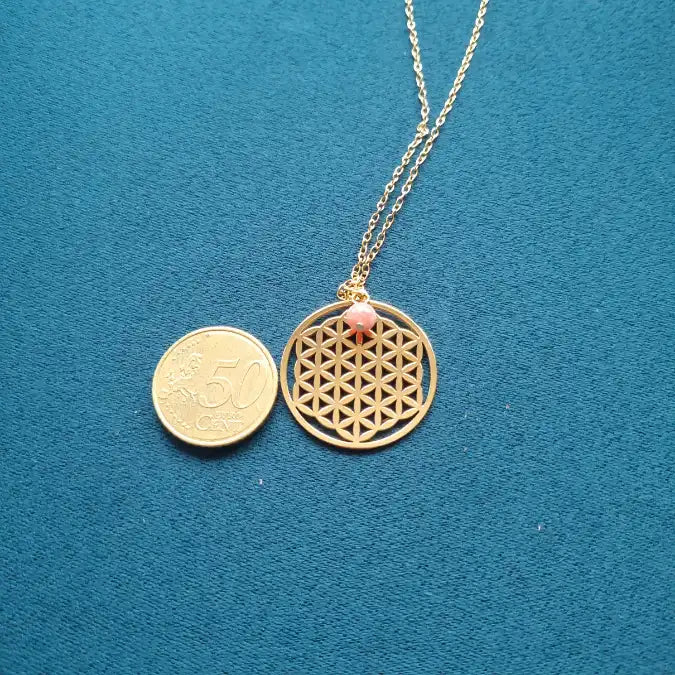 collier fleur de vie rhodonite