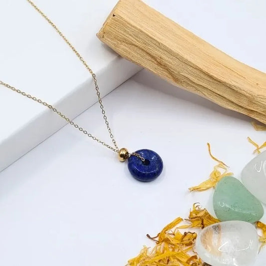 Collier Lapis Lazuli pendentif anneau doré or 18k