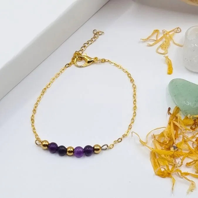Bracelet Amethyste 4mm doré or 18k