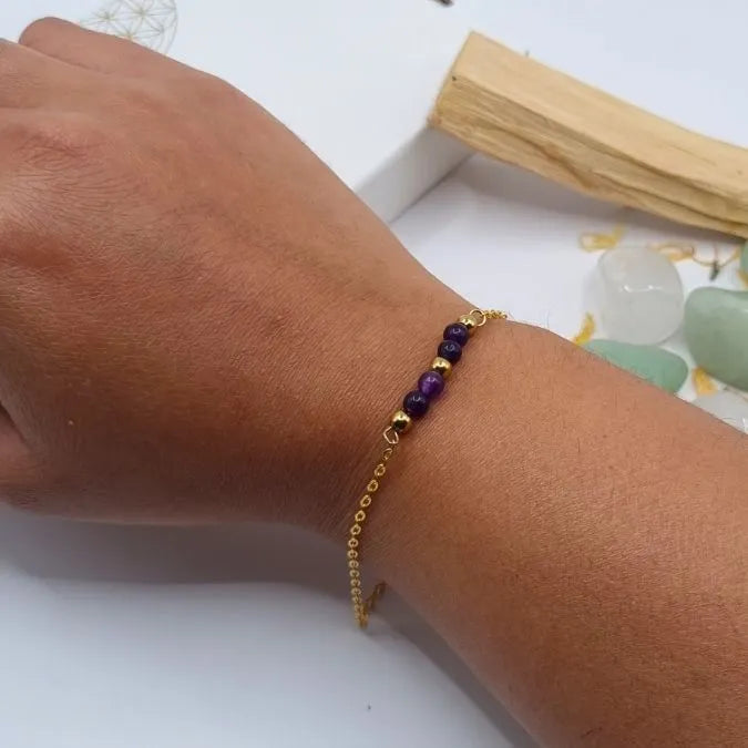 Bracelet Amethyste 4mm doré or 18k main