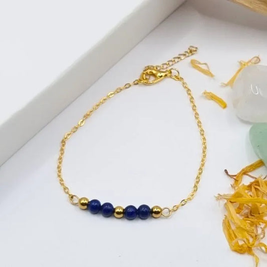 Bracelet Lapis Lazuli 4mm doré or 18k