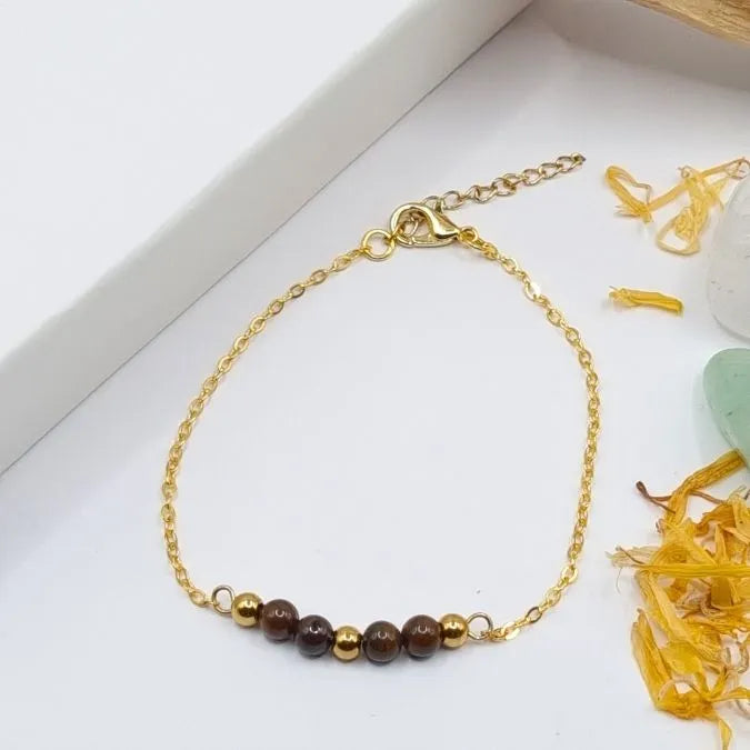 Bracelet Oeil de Tigre 4mm doré or 18k