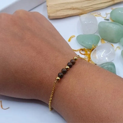 Bracelet Oeil de Tigre 4mm doré or 18k main