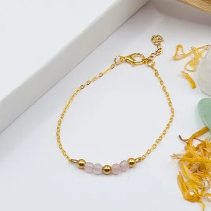 Bracelet Quartz Rose 4mm doré or 18k