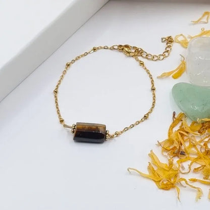 Bracelet Oeil de Tigre pendentif tube doré or 18k