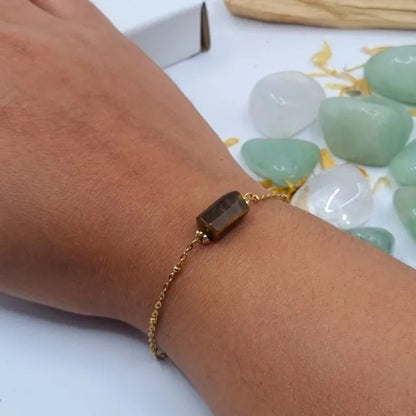 Bracelet Oeil de Tigre pendentif tube doré or 18k main