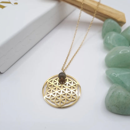 collier fleur de vie labradorite pendentif 3cm