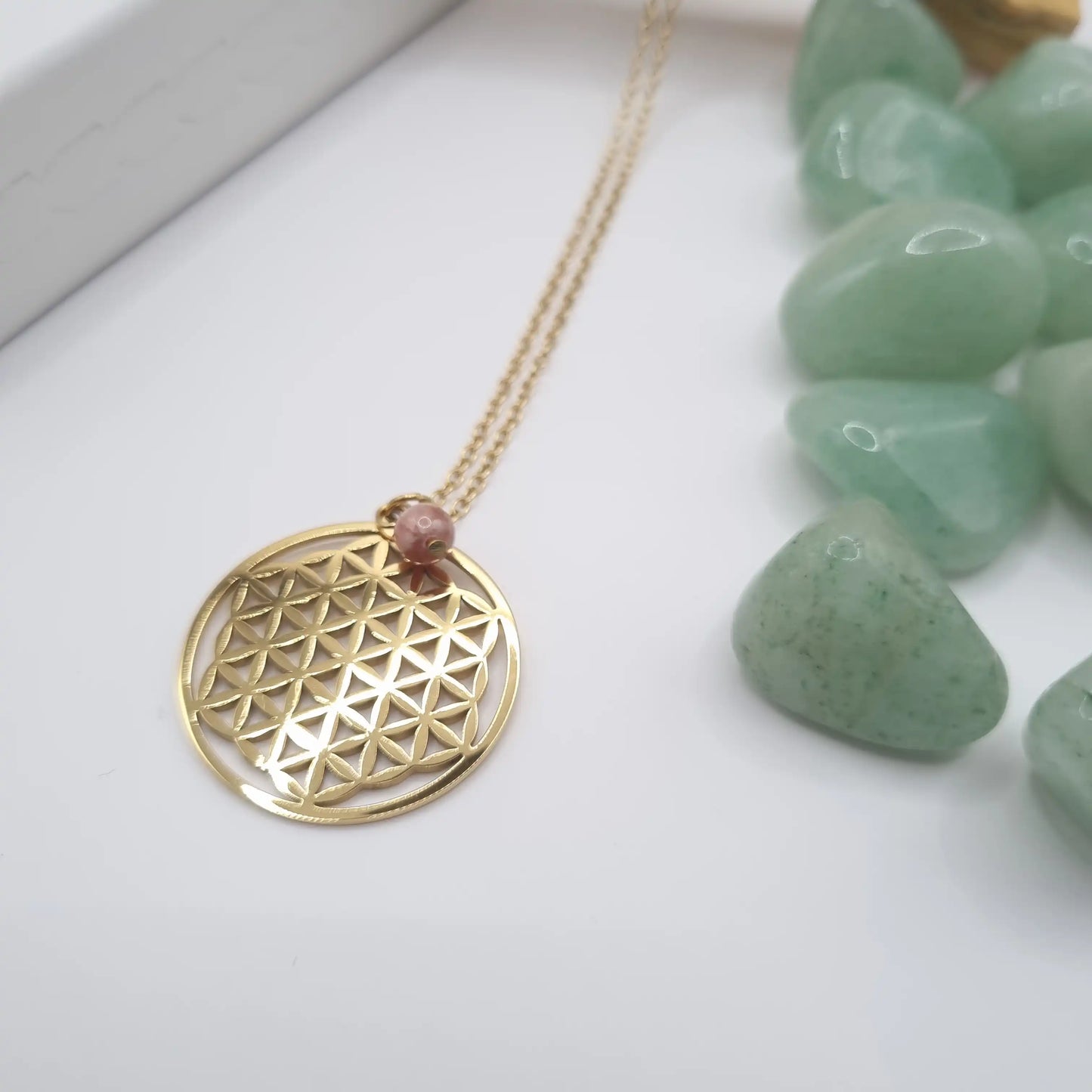 collier fleur de vie rhodonite pendentif 3cm