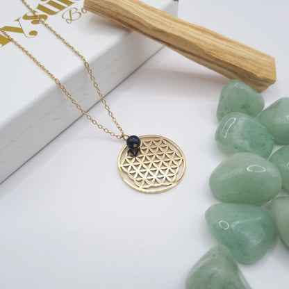 Collier Fleur de Vie en Or 18K – Tourmaline noire