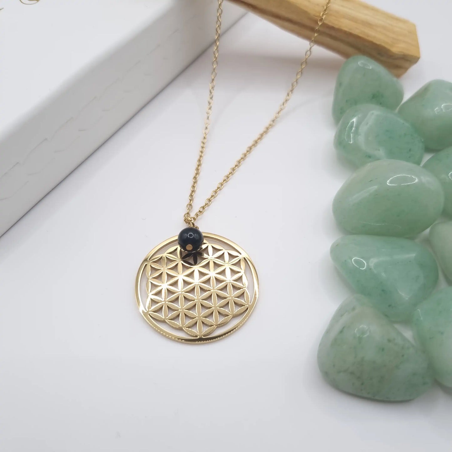 Collier Fleur de Vie en Or 18K – Tourmaline noire