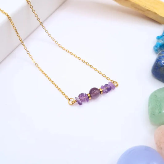 Collier amethyste 50cm chaine dorée