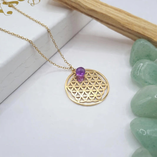 Collier Fleur de Vie en Or 18K – Améthyste