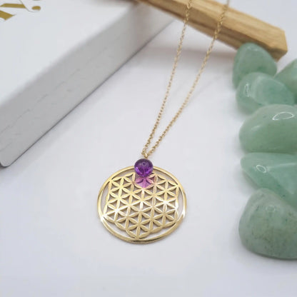 Collier Fleur de Vie en Or 18K – Améthyste