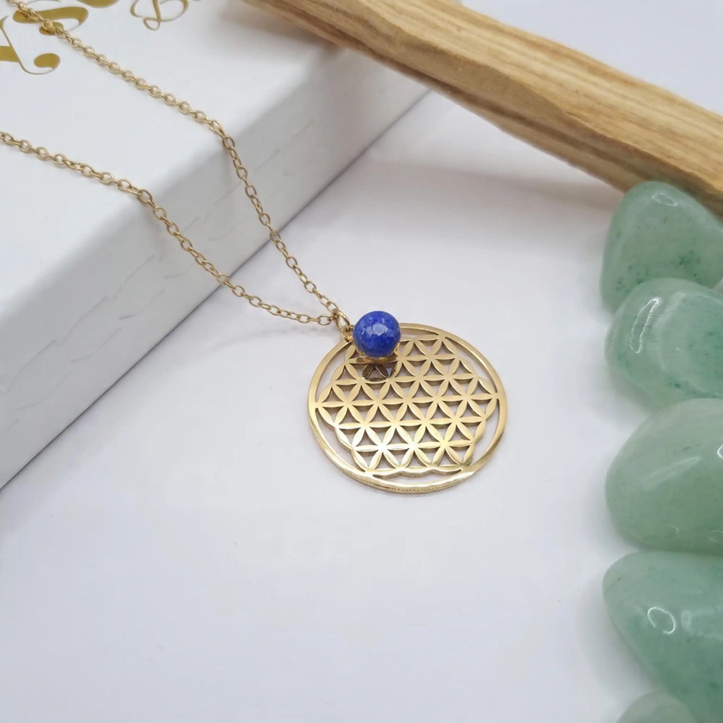 collier fleur de vie lapis lazuli pendentif 3cm