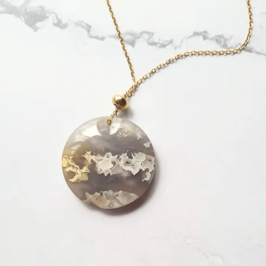 pendentif blue plume agate rond MystikBox